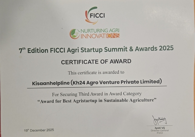 FICCI 2025 Best Agristartup in Sustainable Agriculture