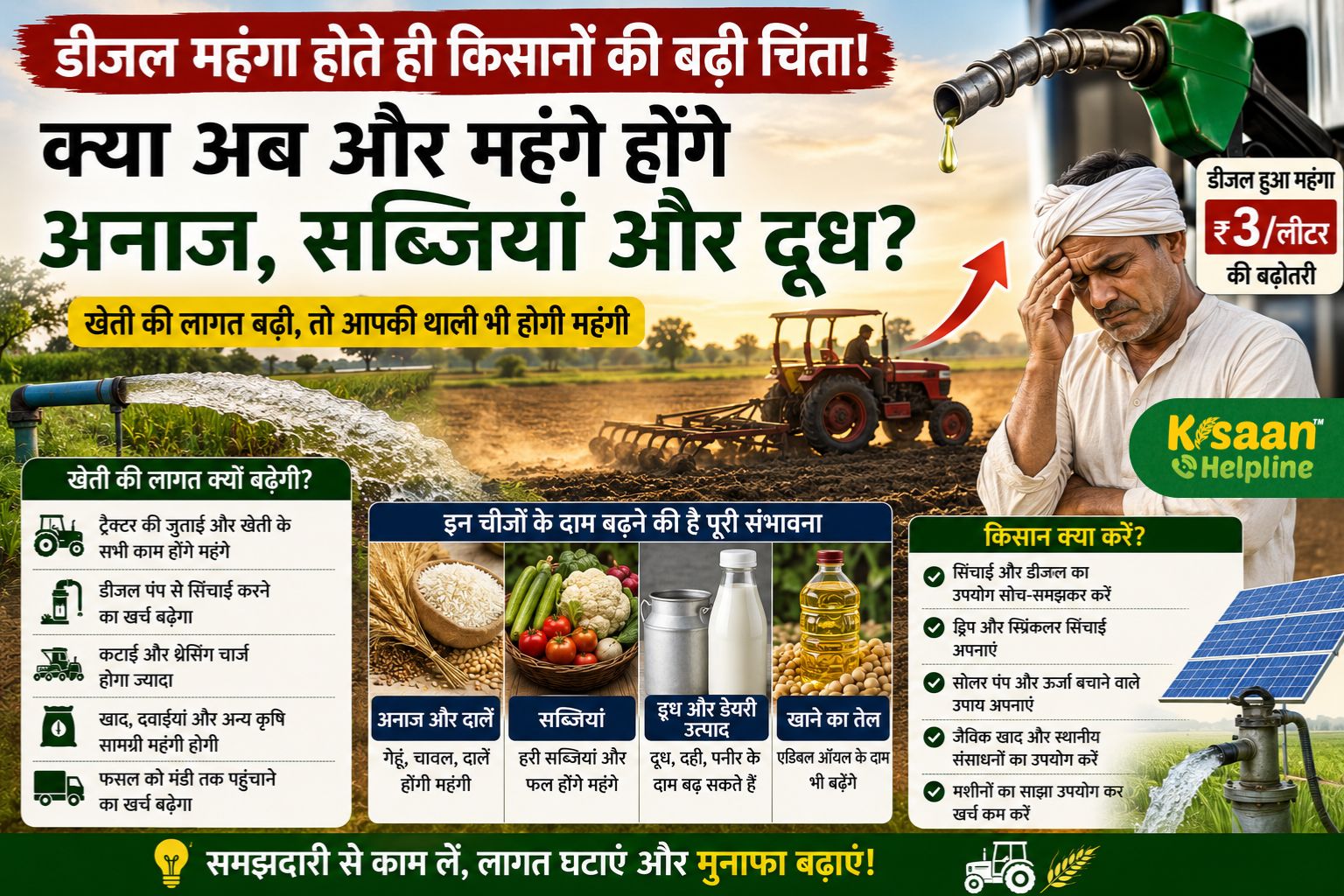 डीजल महंगा होते ही किसानों की बढ़ी चिंता! क्या अब और महंगे होंगे अनाज, सब्जियां और दूध?