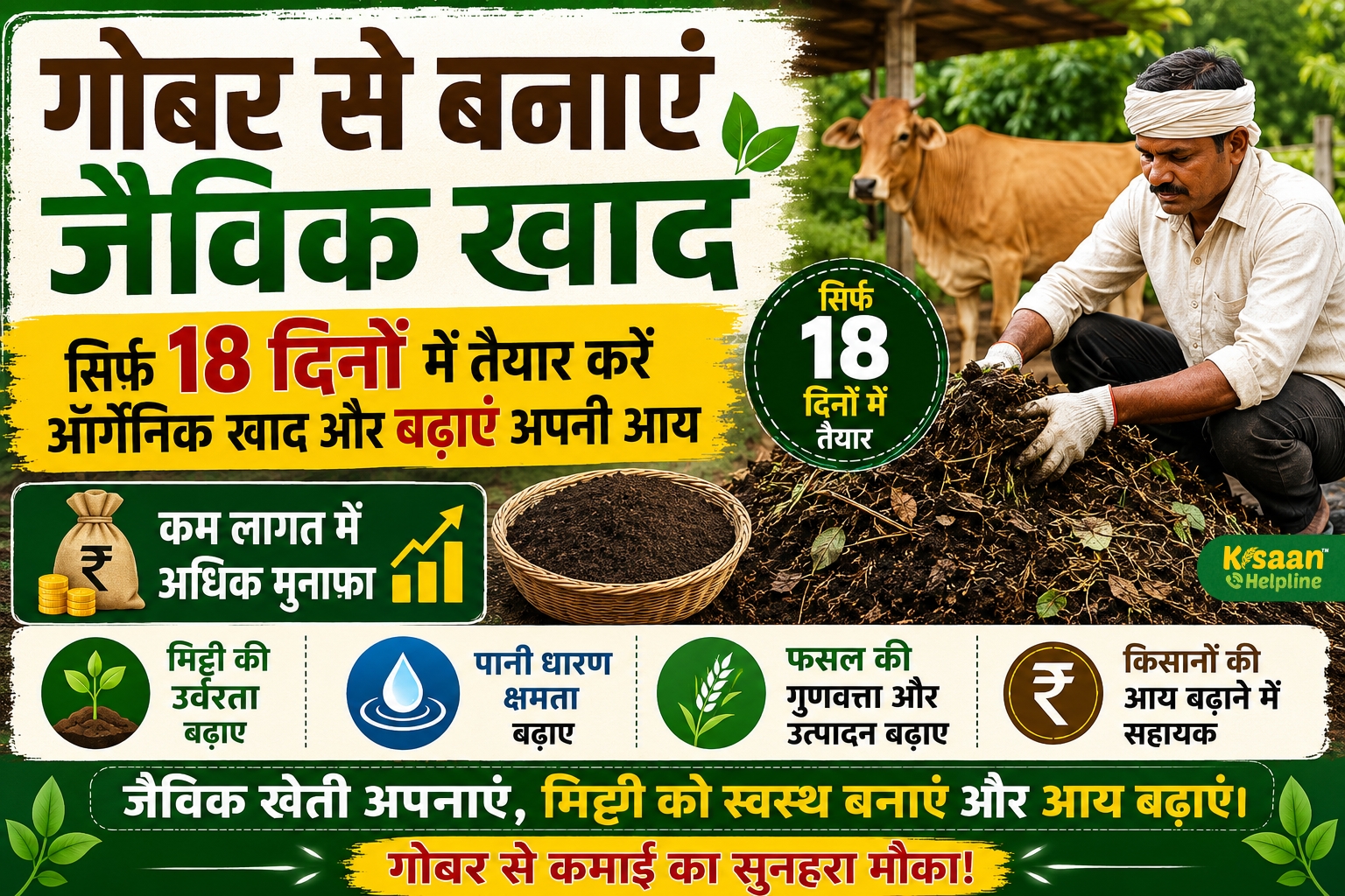 गोबर से बनाएं जैविक खाद, 18 दिन में तैयार करें ऑर्गेनिक फर्टिलाइजर और बढ़ाएं आय