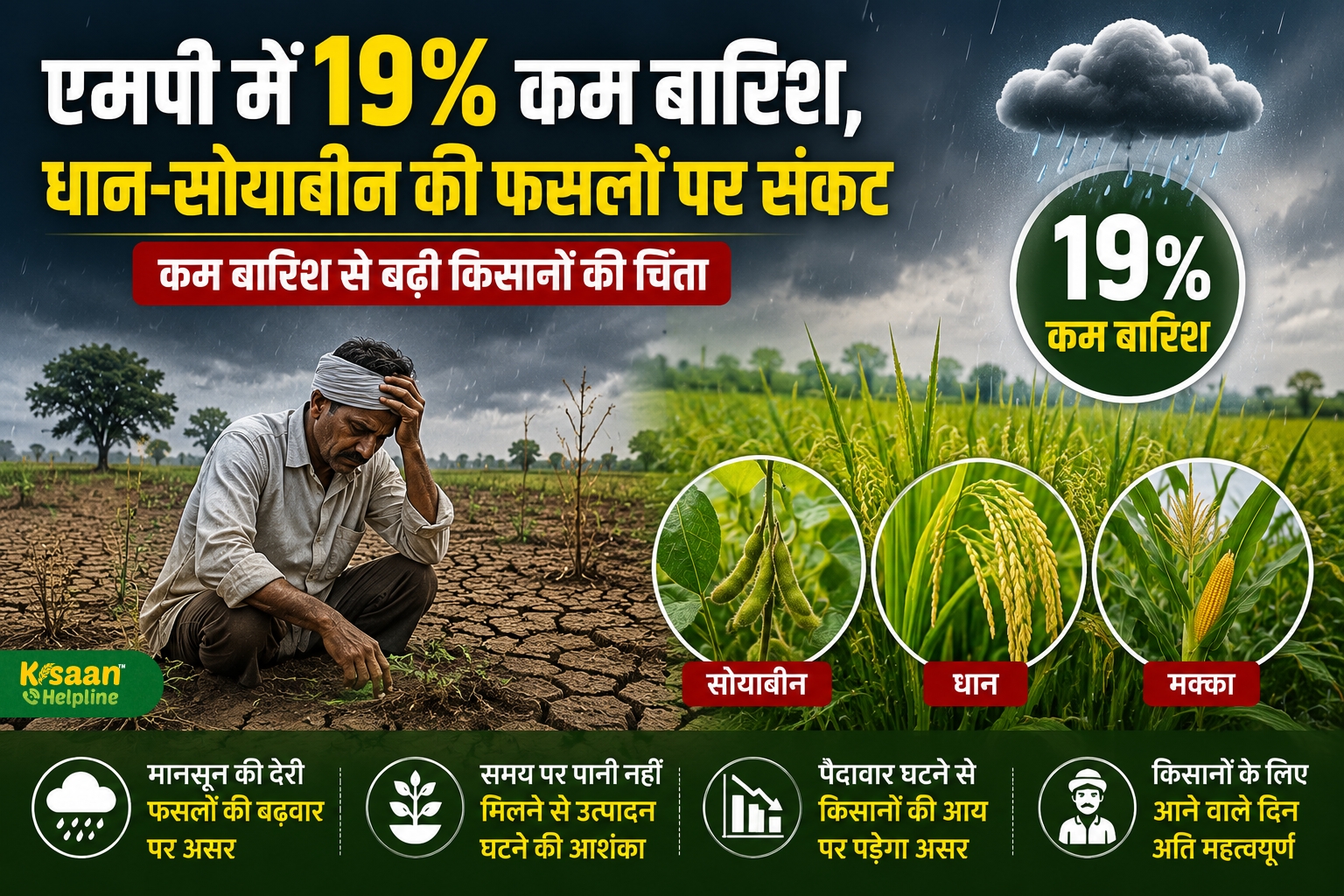 19% कम बारिश से एमपी में बढ़ी किसानों की चिंता धान और सोयाबीन की फसलों पर मंडराया संकट