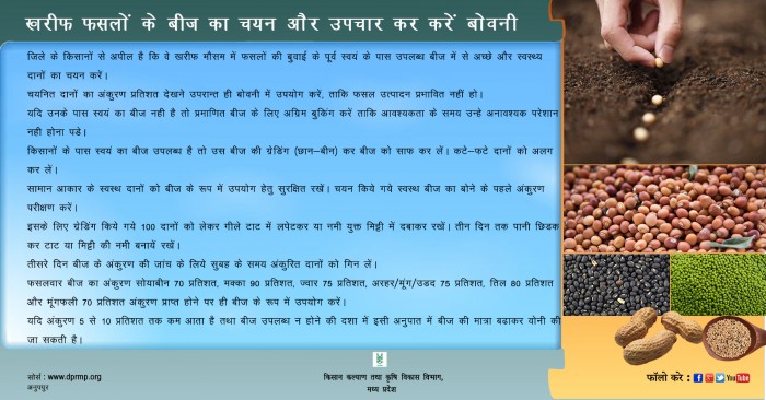 खरीफ फसलों के बीज का चयन और उपचार कर करें बोवनी